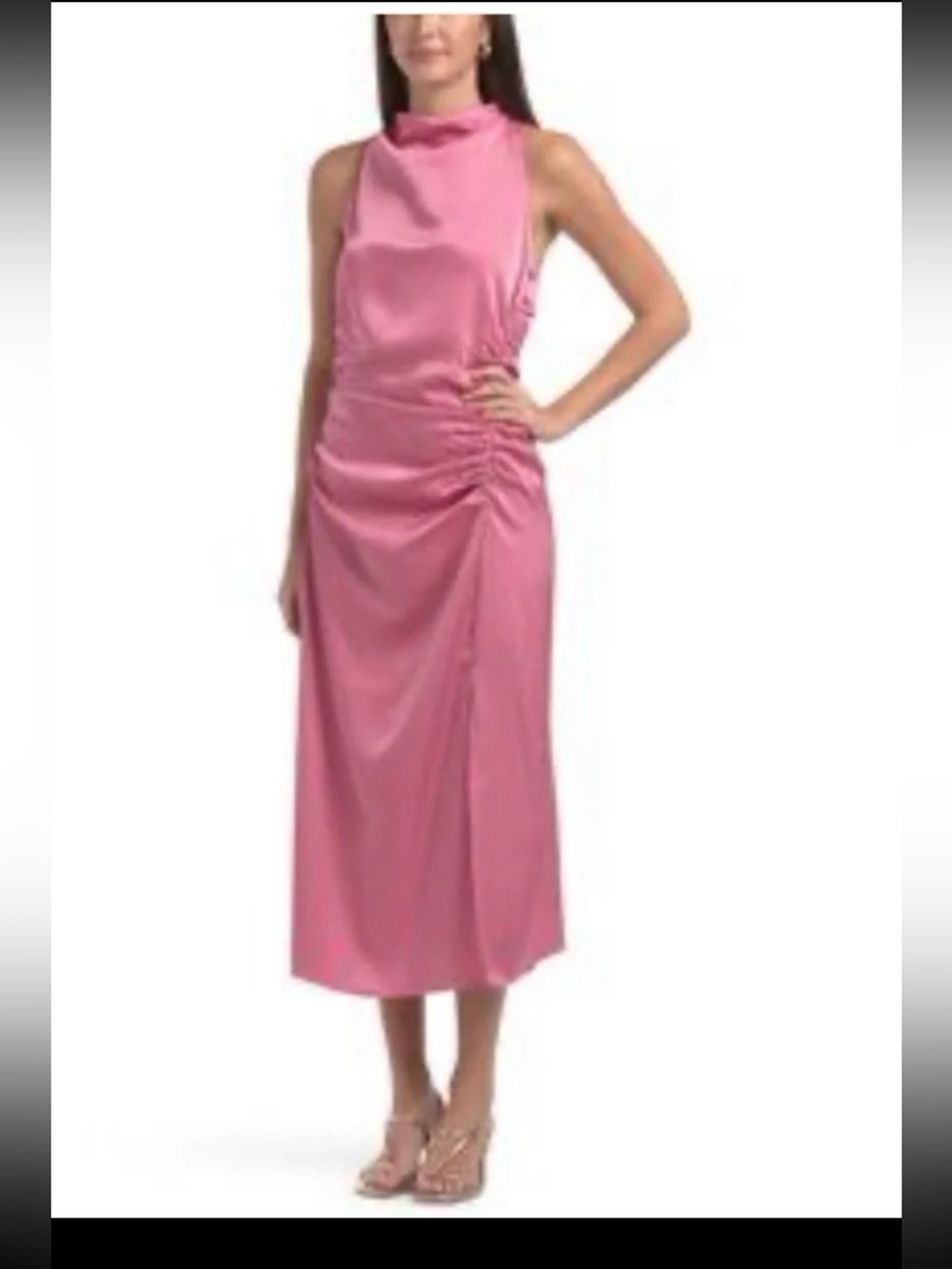 NWT Parker The Ayla Satin ruched Midi Dress in Pink size 16 - Picture 2 of 12